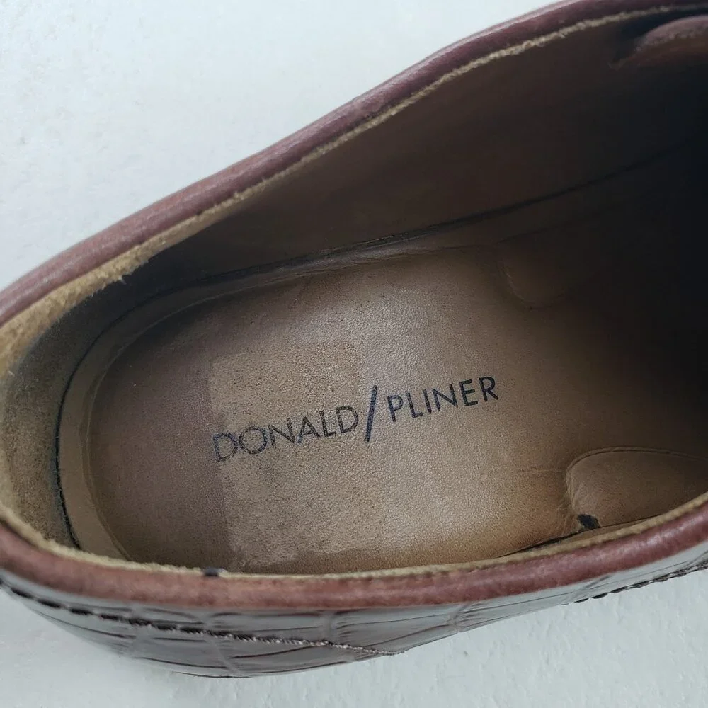 Donald Pliner Lance Derby Shoe Mens 10 M Brown Leather Lace Up Croc Embossed - Picture 10 of 11